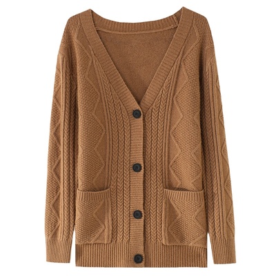 高端羊绒衫女中长款针织开衫