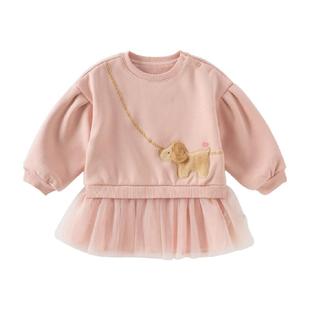 戴维贝拉儿童针织裙式上衣反季清仓女童加绒连衣裙女宝宝洋气冬装