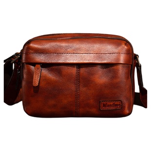 慢时光纯手工擦色男士头层牛皮单肩包女士真皮斜挎包植鞣牛皮挎包