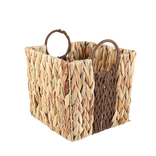 正方形编织收纳筐无漆水葫芦草制零食框圆环把手玩具杂物篮低物欲