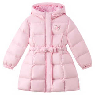 PawinPaw卡通小熊童装25秋冬新款女童中长款蝴蝶结收腰保暖羽绒服