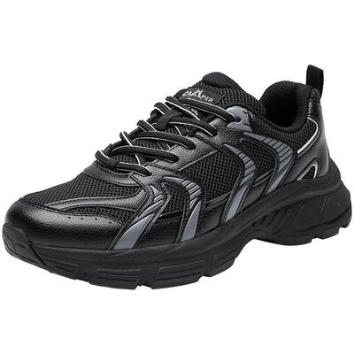 大东老爹鞋男鞋2026春季新款休闲平底中跟系带圆头材质拼贴C5014