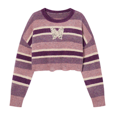 Eptison短款条纹宽松针织衫