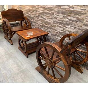 阳台户外庭院木制酒吧桌椅椅子茶几组合花园碳化实木单人车轮桌凳