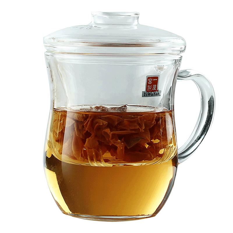一屋窑带把玻璃花茶杯带盖创意双层玻璃杯子女茶水分离泡茶杯过滤