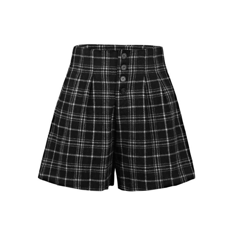 sdeer圣迪奥冬季女装学院风高腰格纹毛呢A字短裤S21480916