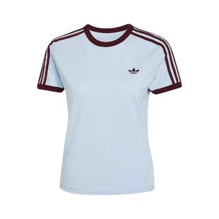 adidas阿迪达斯三叶草修身半截袖2026春女三条纹短袖T恤 KD3684