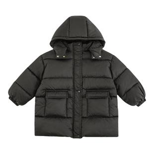 幼悠男童2025新款黑色连帽防风棉服冬季时尚轻薄透气儿童保暖外套