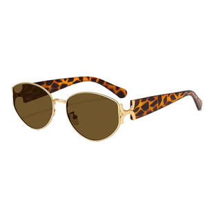 老钱风复古金属框猫眼墨镜女款高级感方圆脸防紫外线茶色太阳眼镜