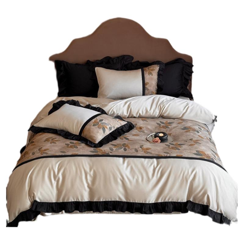 秋冬纯棉四件套中古风全棉磨毛加厚被套复古床上用品床笠陪嫁床单