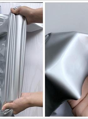 珠光 镜面亮银色 针织四面弹力仿皮革布料 反光银灰色pu皮裤面料