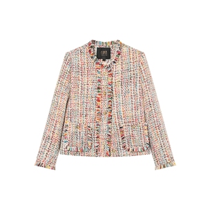 白鹿语优雅气质编织须边羽绒填充外套25冬新款圆领单排扣羽绒服