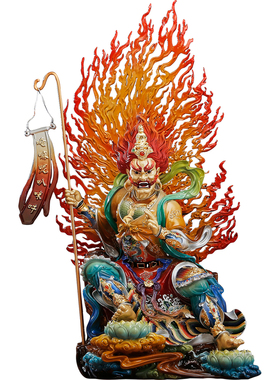 台湾纯铜琉晶彩面燃大士佛像