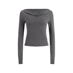 NON RESTRAIN法式设计感荡领针织衫上衣女慵懒感收腰修身长袖T恤