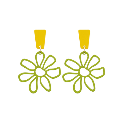 春夏黄绿撞色镂空大花朵耳环耳夹