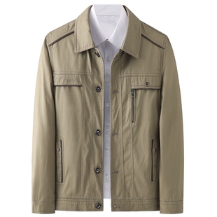 中年男士春秋季男装纯棉外套中老年人翻领夹克衫爸爸秋装全棉上衣