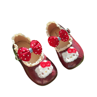 女童网红爆款酒红色春秋款小皮鞋