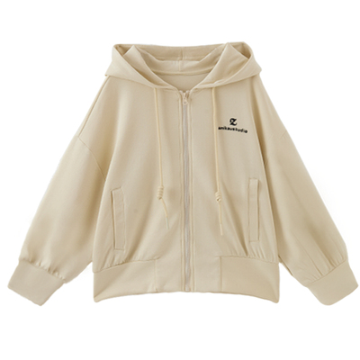 鹅黄空气棉小短款连帽卫衣开衫