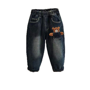 男童牛仔裤加绒儿童裤子一体绒新款3-8岁秋冬宝宝男孩小童长裤帅