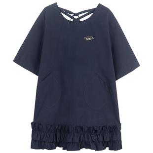 KEIKO松弛假日荷叶边廓形连衣裙25夏季俏皮减龄圆领口袋宽松A字裙