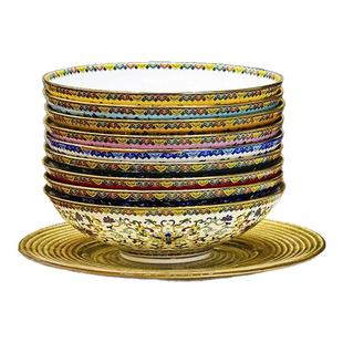 景德镇珐琅彩菜盘深盘家用新款中式骨瓷8英寸大容量斗笠盘汤菜盘