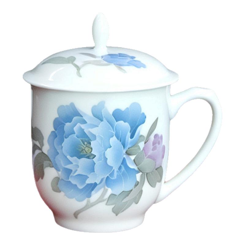 云火窑醴陵瓷器釉下彩陶瓷茶杯带盖毛瓷杯薄胎家用泡茶杯中式礼品