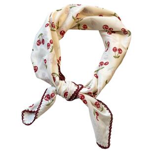 MIXMISS【两颗小樱桃】纯棉小方巾芭蕾少女风薄领巾百搭超甜头巾