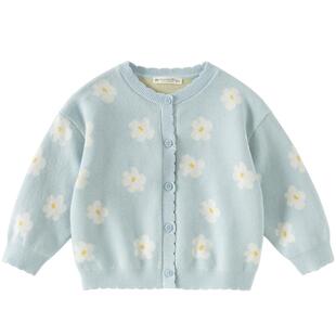 戴维贝拉儿童抗静电毛衣女童2026新款纯棉针织衫宝宝春装开衫外套