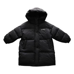 新国标90白鸭绒女童冬季洋气中长款羽绒服杜邦三防字母连帽厚外套