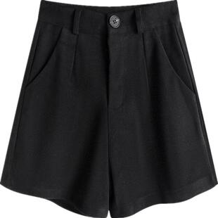 黑色毛呢短裤女秋冬季韩版大码a字宽松高腰外穿阔腿松紧腰靴裤子