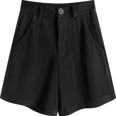 黑色毛呢短裤秋冬季韩版大码