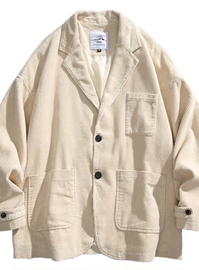 两粒扣灯芯绒休闲宽松西服外套