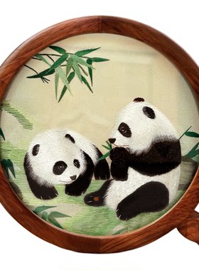 中国特色伴手礼蜀绣熊猫苏绣摆件