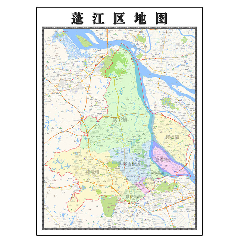 蓬江区地图1.1米定制广东省江门市行政区域颜色划分高清防水墙贴