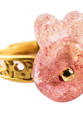 纯然女草莓晶可爱戒指原创设计