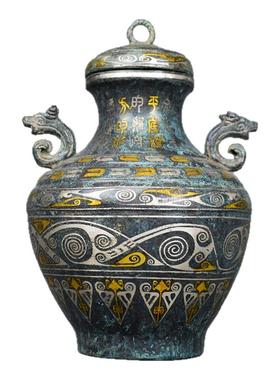 错金青铜器铭文壶古玩收藏摆件