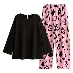 悦内睡衣女春秋款秋季纯棉长袖家居服秋天休闲圆领套头可外穿出门