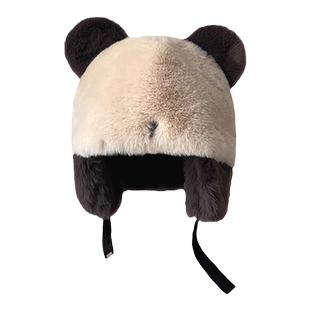 Classy key新加坡设计师联名款可爱熊猫毛绒帽加厚护耳保暖滑雪帽
