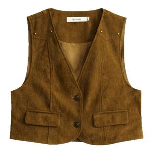 DTLANDO秋季美拉德系马甲文艺复古V领通勤百搭叠穿显瘦马夹上衣