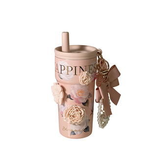 高颜值花朵女生2026新款陶瓷内胆保温杯便携吸管咖啡双饮口水杯子