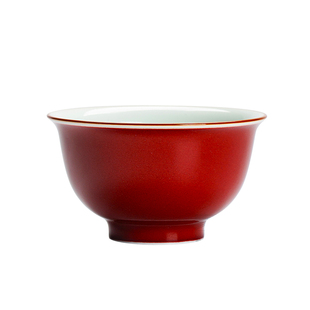 耕道堂霁红釉陶瓷优品-大压手杯青花手写底款纯手工单色釉陶瓷器