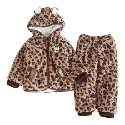 2022男童豹子家居服套装加厚冬天