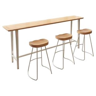 实木吧台桌家用阳台靠墙窄桌商用休闲高脚桌奶茶长条窗台桌椅组合