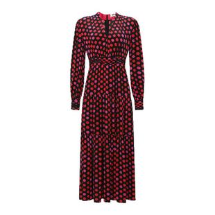 DVF红裙茶歇裙V领波点印花年会宴会长袖连衣裙DL4R021