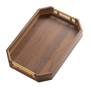 中式复古竹木胡桃色收纳托盘轻奢竹制干泡茶客厅果盘商用高档餐盘