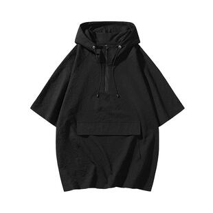连帽冰丝短袖T恤男款夏季薄款潮流帽衫上衣服卫衣潮牌半袖打底衫