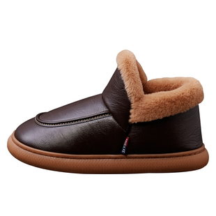 包跟保暖棉拖鞋男士冬季防水室内家居防滑牛筋底带后跟pu皮面棉鞋