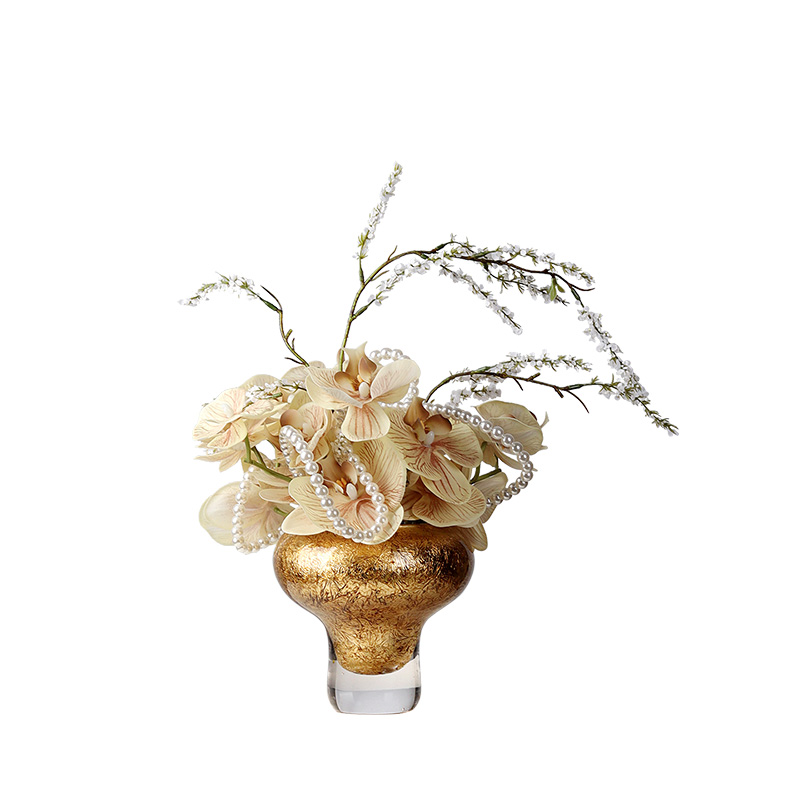 法式轻奢玻璃贴金箔高脚花瓶插花架空层酒店客厅茶几餐桌花艺摆件
