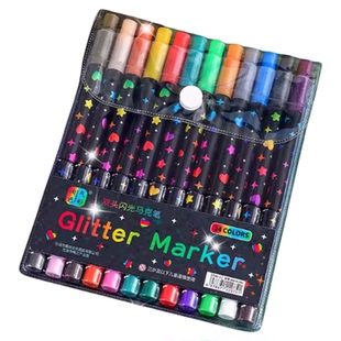 彩笔丙烯马克笔双头闪光马克笔软头荧光笔小学生专用画画笔水彩笔儿童珠光手帐速干套装涂鸦画笔美术专用彩笔