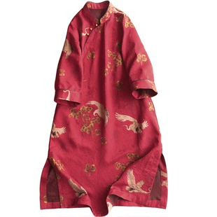 云澍原创花罗香云纱中式改良喜妈妈婚宴装真丝送考旗袍连衣裙红色